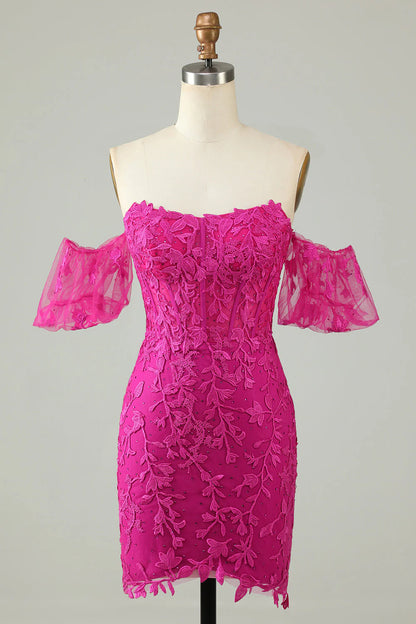 Sheath Off the Shoulder Short Homecoming Dress With Appliques