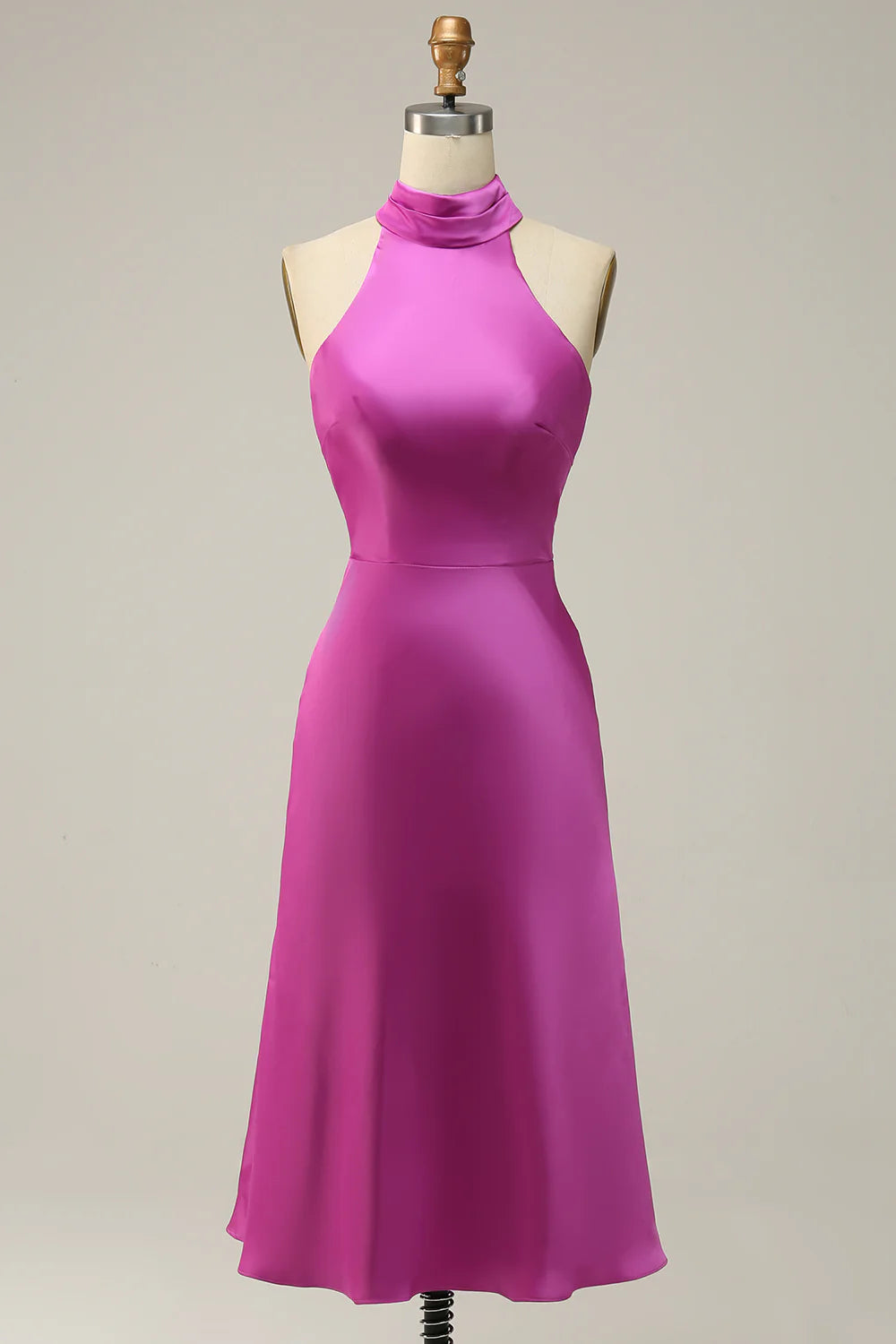 Mermaid Halter Satin Open Back Midi Bridesmaid Dress