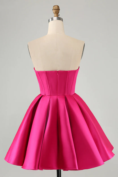 Fuchsia A Line Sweetheart Corset Short Homecoming Dress