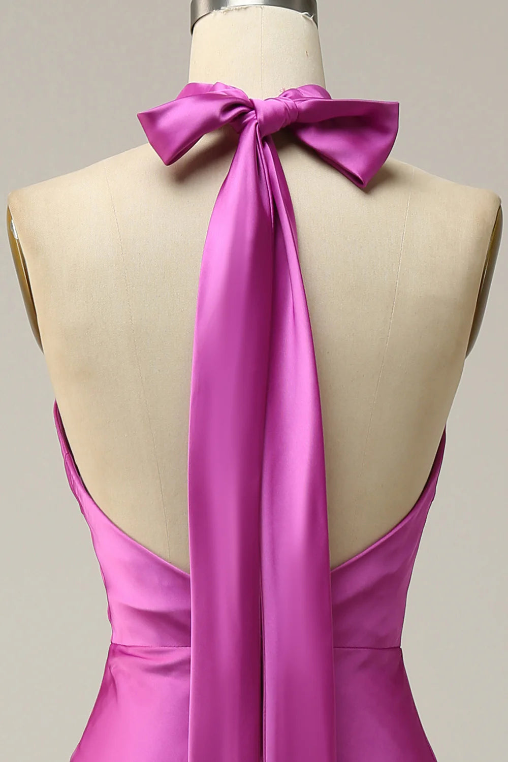 Mermaid Halter Satin Open Back Midi Bridesmaid Dress