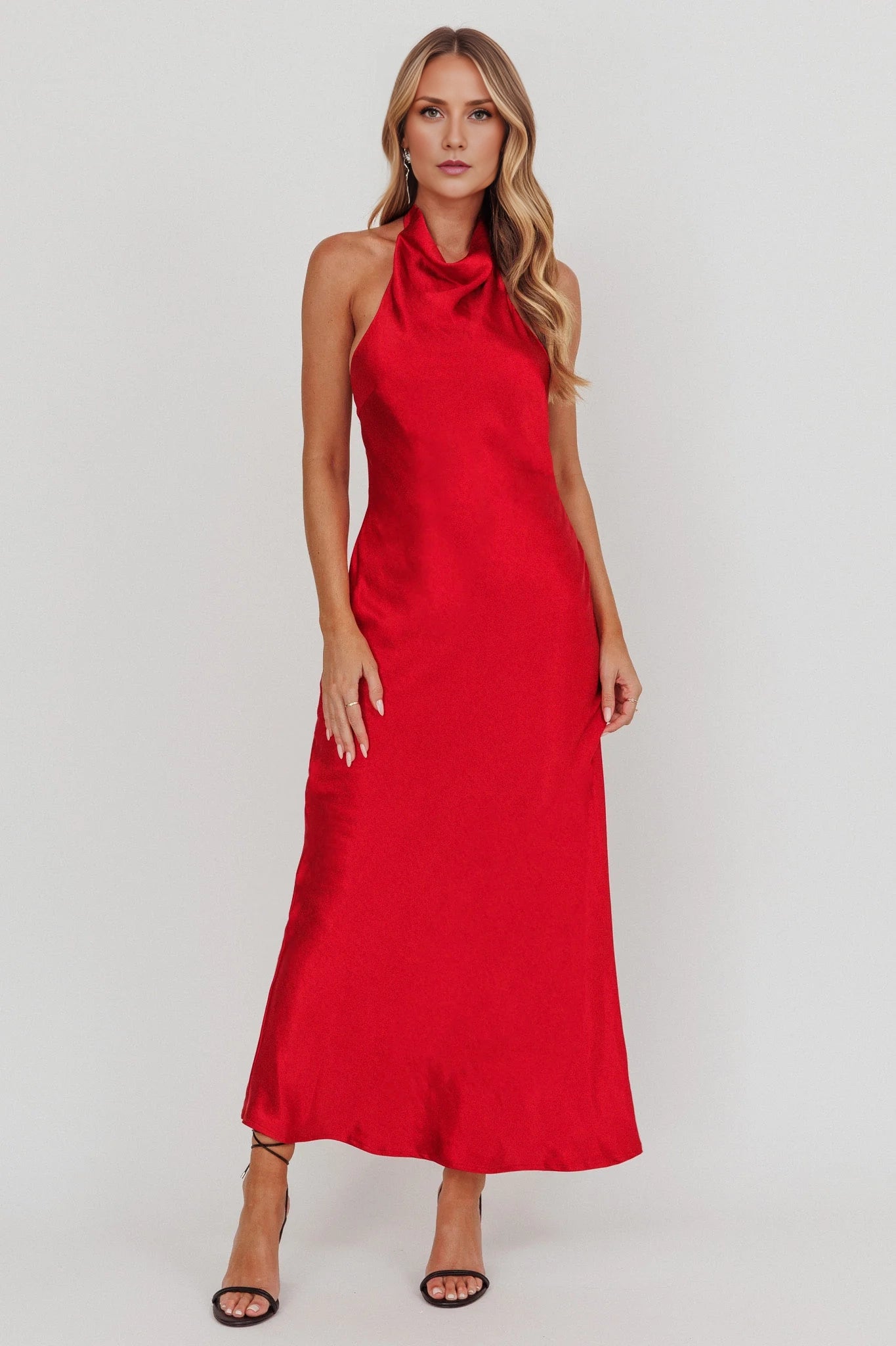 Full of charm, satin ultra long scarf style backless, backless lace up with zipper on the side bridesmaid dress