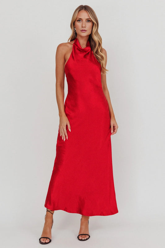 Full of charm, satin ultra long scarf style backless, backless lace up with zipper on the side bridesmaid dress