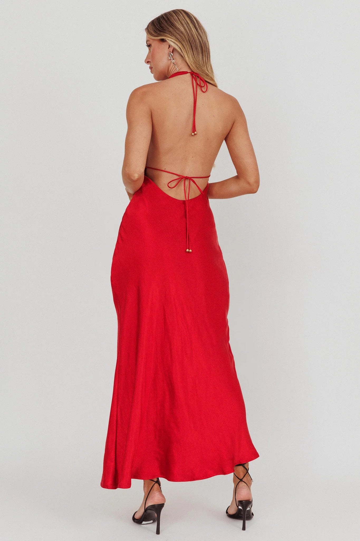 Full of charm, satin ultra long scarf style backless, backless lace up with zipper on the side bridesmaid dress