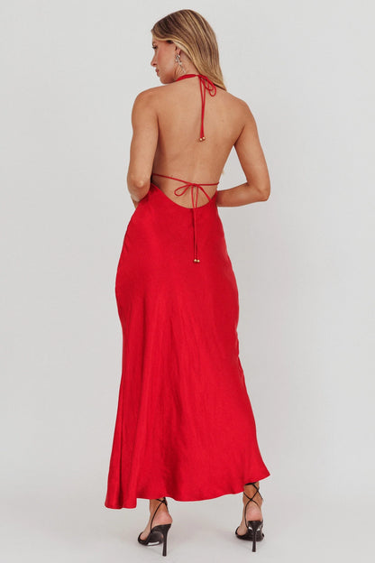 Full of charm, satin ultra long scarf style backless, backless lace up with zipper on the side bridesmaid dress