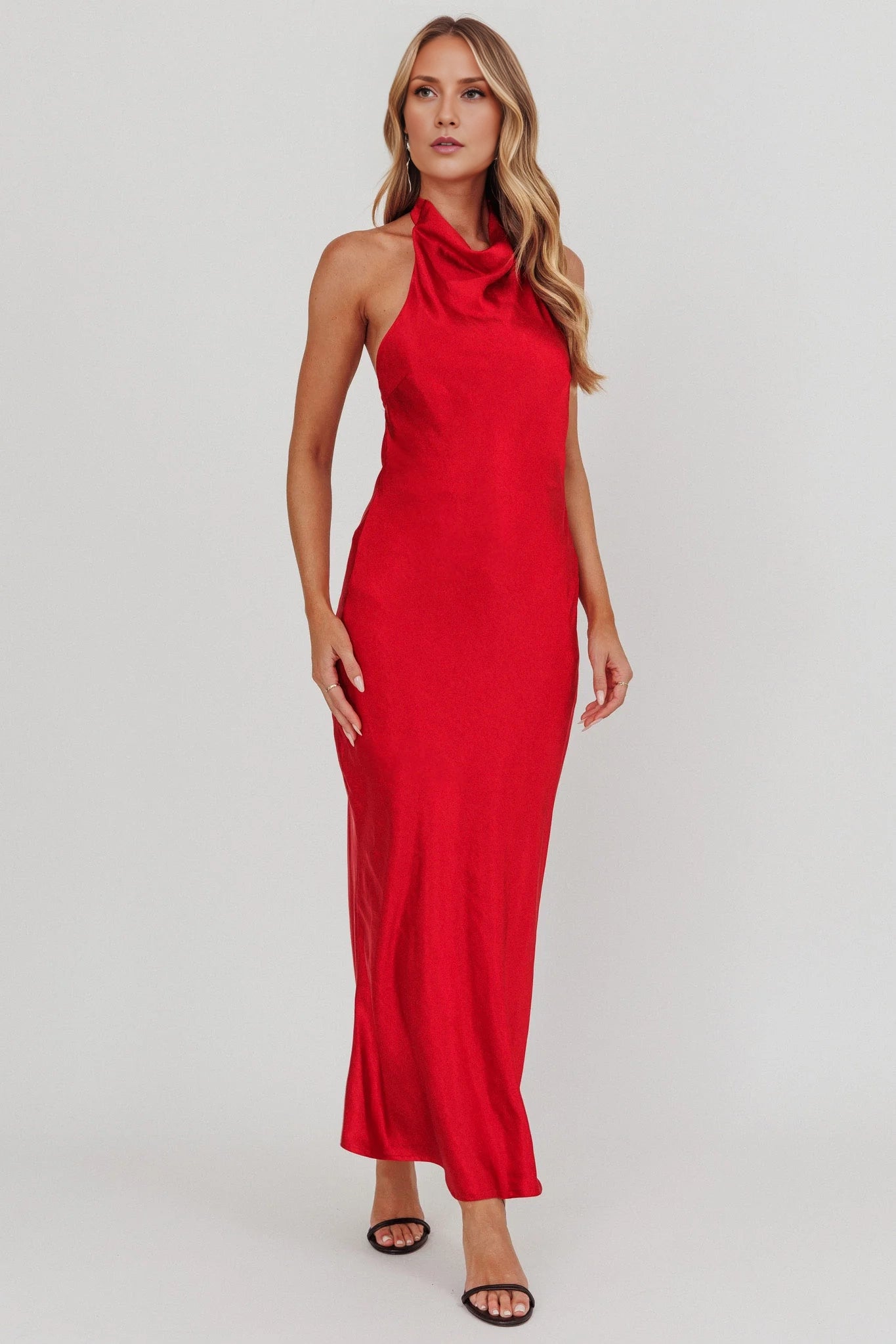 Full of charm, satin ultra long scarf style backless, backless lace up with zipper on the side bridesmaid dress