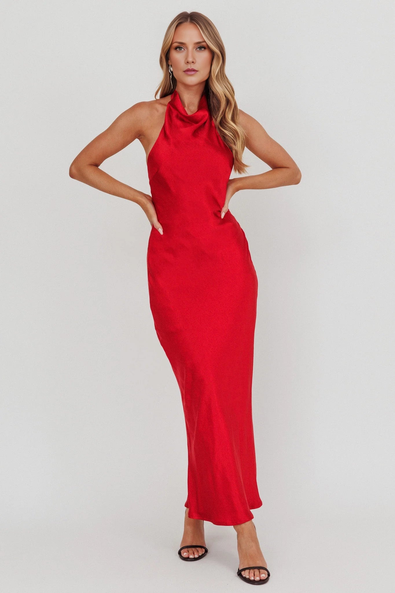 Full of charm, satin ultra long scarf style backless, backless lace up with zipper on the side bridesmaid dress