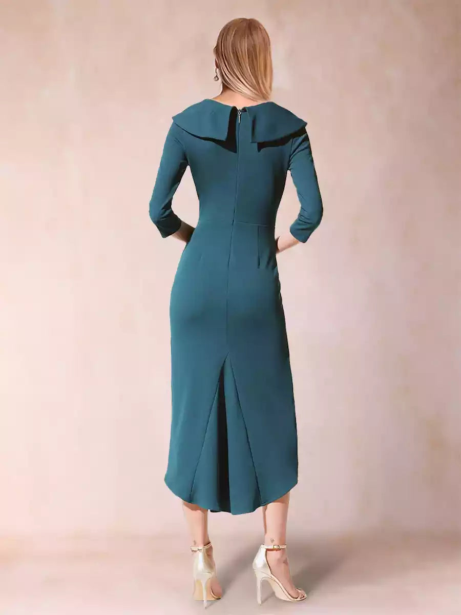 Full of charm, slim fit/straight V-neck half sleeved ruffled Mother of the Bride Dresses