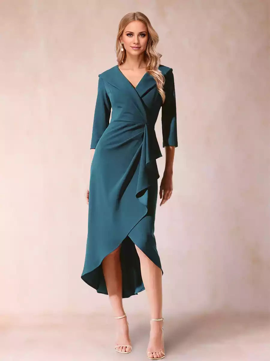 Full of charm, slim fit/straight V-neck half sleeved ruffled Mother of the Bride Dresses