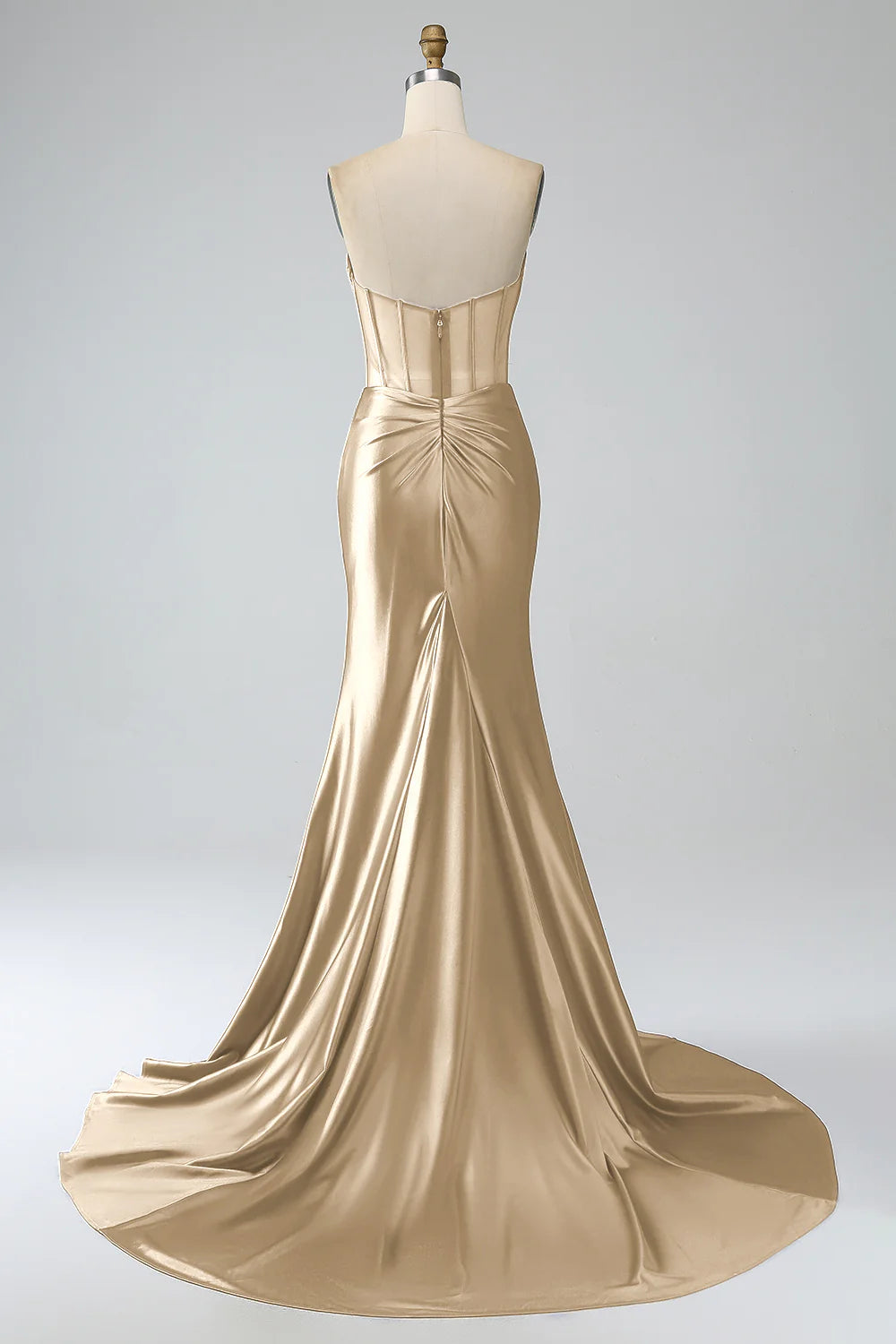 Powder blusher Pink Mermaid Sexy Strapless Pleated Corset Slim Long Prom Dress