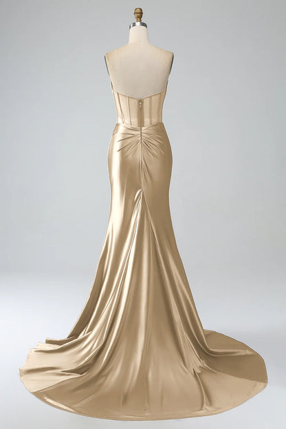 Powder blusher Pink Mermaid Sexy Strapless Pleated Corset Slim Long Prom Dress