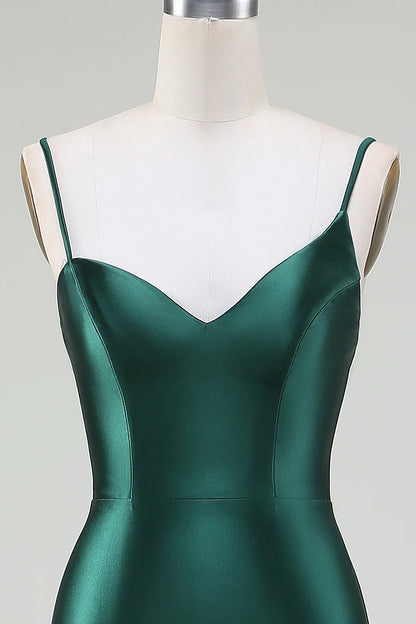 Dark green slim fit mermaid spaghetti strap sweep train dance dress