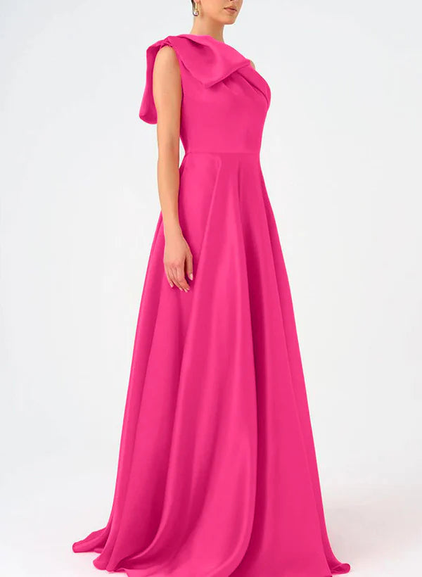 Glamorous One-Shoulder Oversized Flounce Satin Ball Gown Prom Dress in Vibrant Fuchsia
