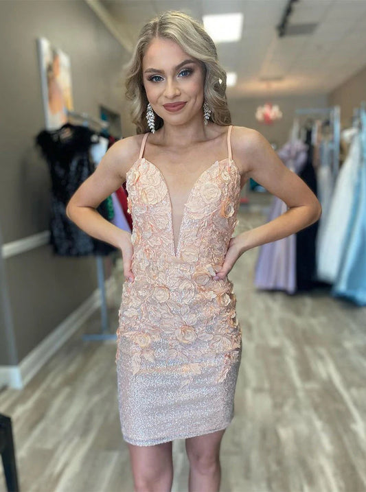 Flashy Cover Italian Noodle Strap Lace Sticker Homecoming Party Dress