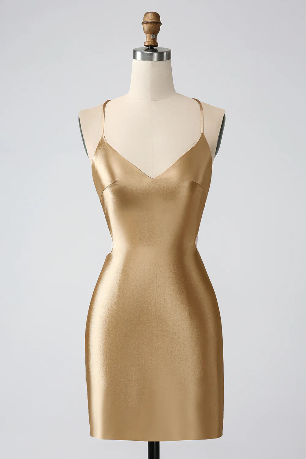 Golden Bodycon  Straps Lace-up Back Short Homecoming Dress