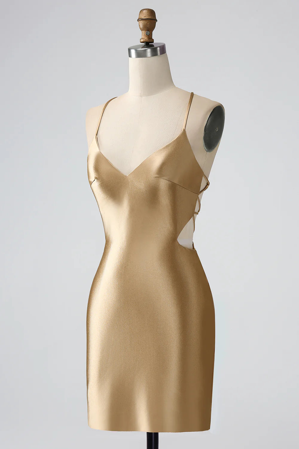 Golden Bodycon  Straps Lace-up Back Short Homecoming Dress