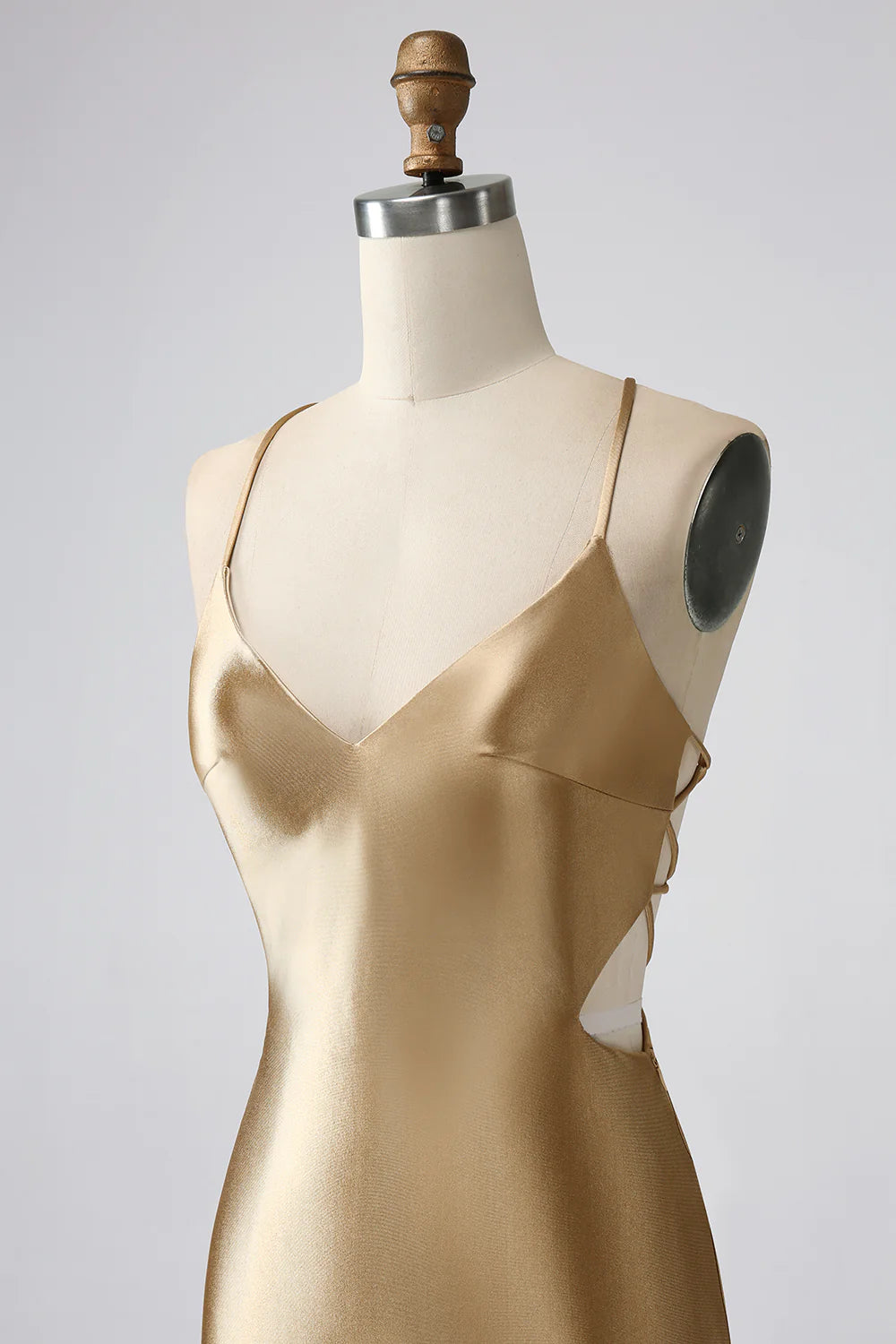 Golden Bodycon  Straps Lace-up Back Short Homecoming Dress