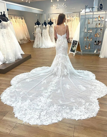 Gorgeous and Elegant Mermaid Italian Noodle Strap Flower shaped Wedding Dress