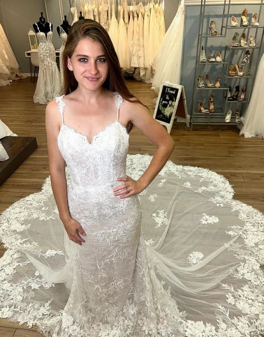 Gorgeous and Elegant Mermaid Italian Noodle Strap Flower shaped Wedding Dress