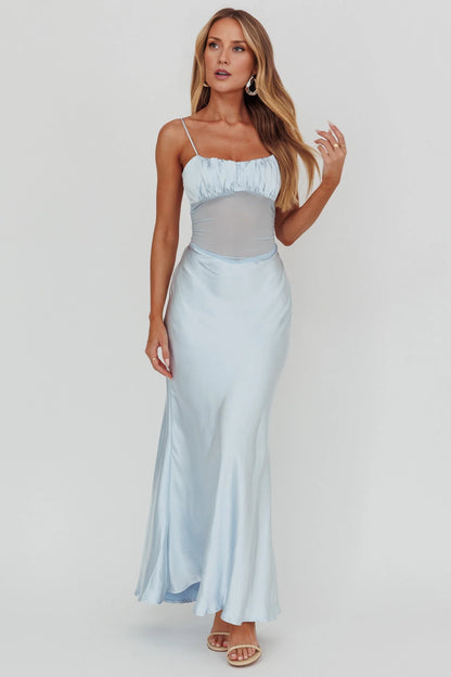Gorgeous adjustable shoulder straps, mesh waist, side zipper bridesmaid dress