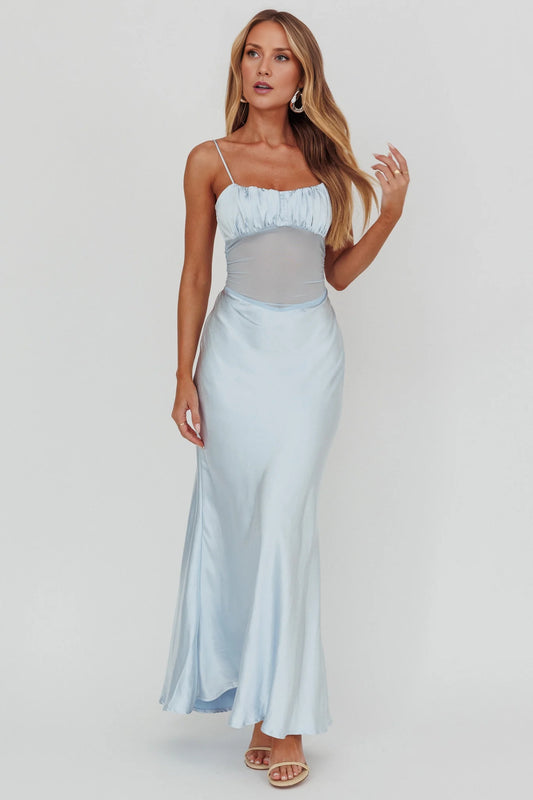 Gorgeous adjustable shoulder straps, mesh waist, side zipper bridesmaid dress