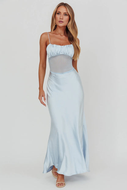 Gorgeous adjustable shoulder straps, mesh waist, side zipper bridesmaid dress