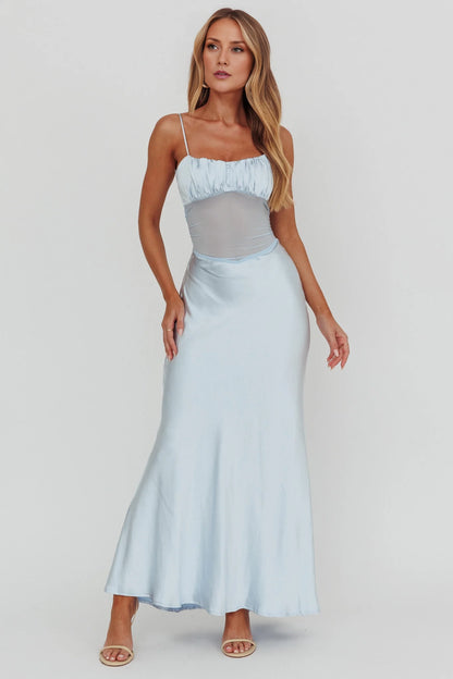 Gorgeous adjustable shoulder straps, mesh waist, side zipper bridesmaid dress