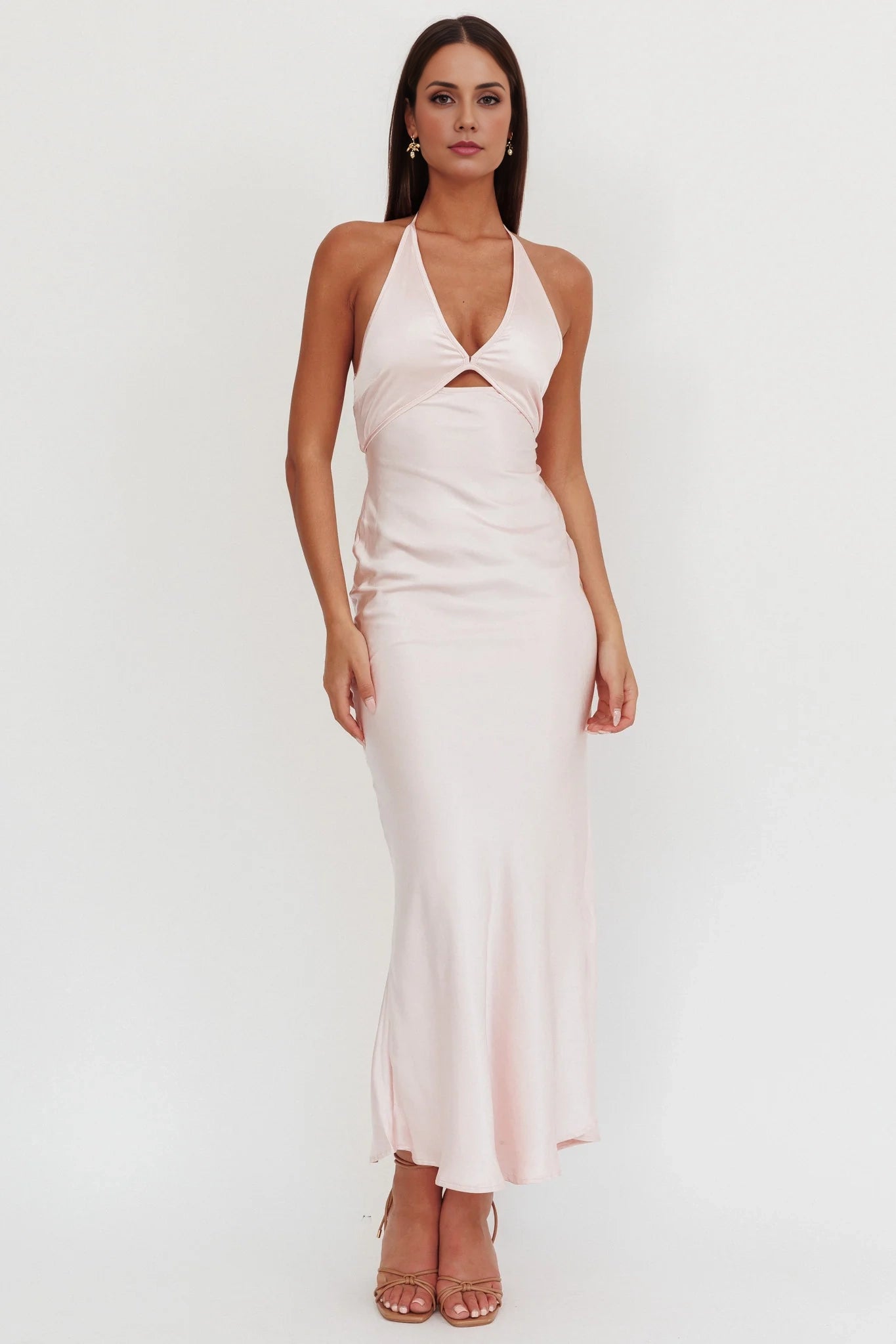 Gorgeous backless lock hole bust with lining backless neckline bridesmaid dress