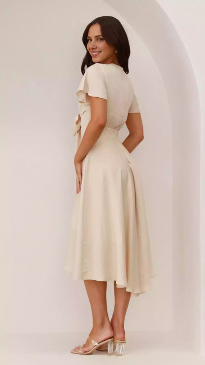 Gorgeous butterfly sleeves, satin flowing skirt, cinched waist, hidden zipper on the back, Prom Dresses