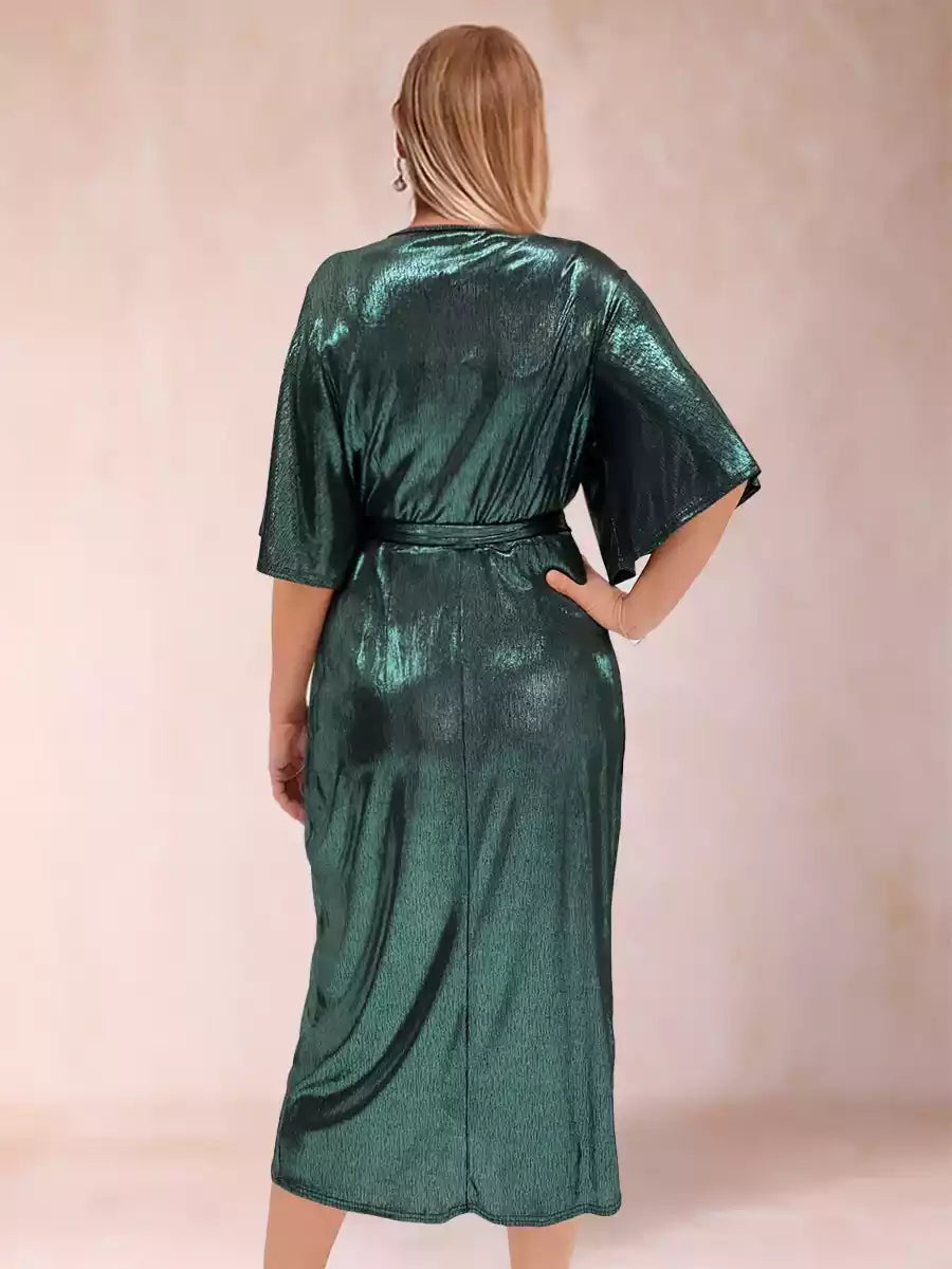 Gorgeous cross V-neck short sleeved pleated glossy slim fit Mother of the Bride Dresses