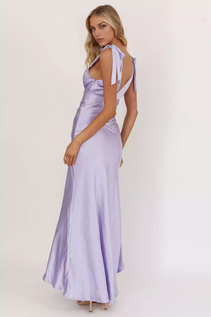 Gorgeous high and low hem with shoulder straps and waist cinching design with side zippers