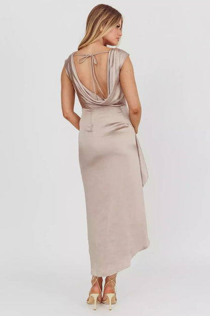 Gorgeous leg slits with a full sense of drape, unlined concealed side zipper with tie scarf Prom Dresses