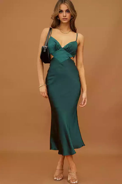 Gorgeous mid length adjustable suspender with hollowed out straps and zippered back and back Bridesmaid Dresses