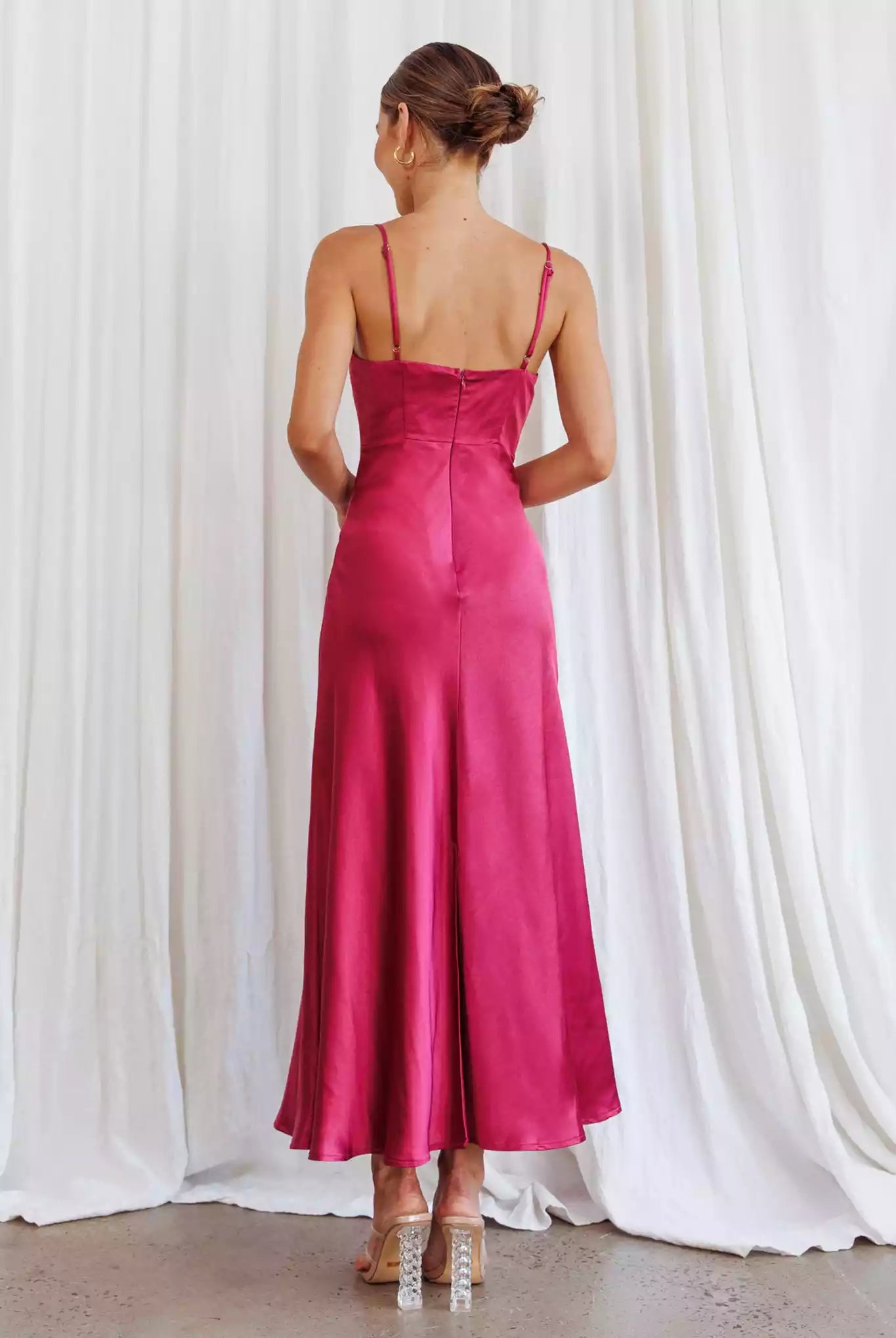 Gorgeous mid length heart-shaped neckline with pleated details, adjustable straps, zippered back, Bridesmaid Dresses