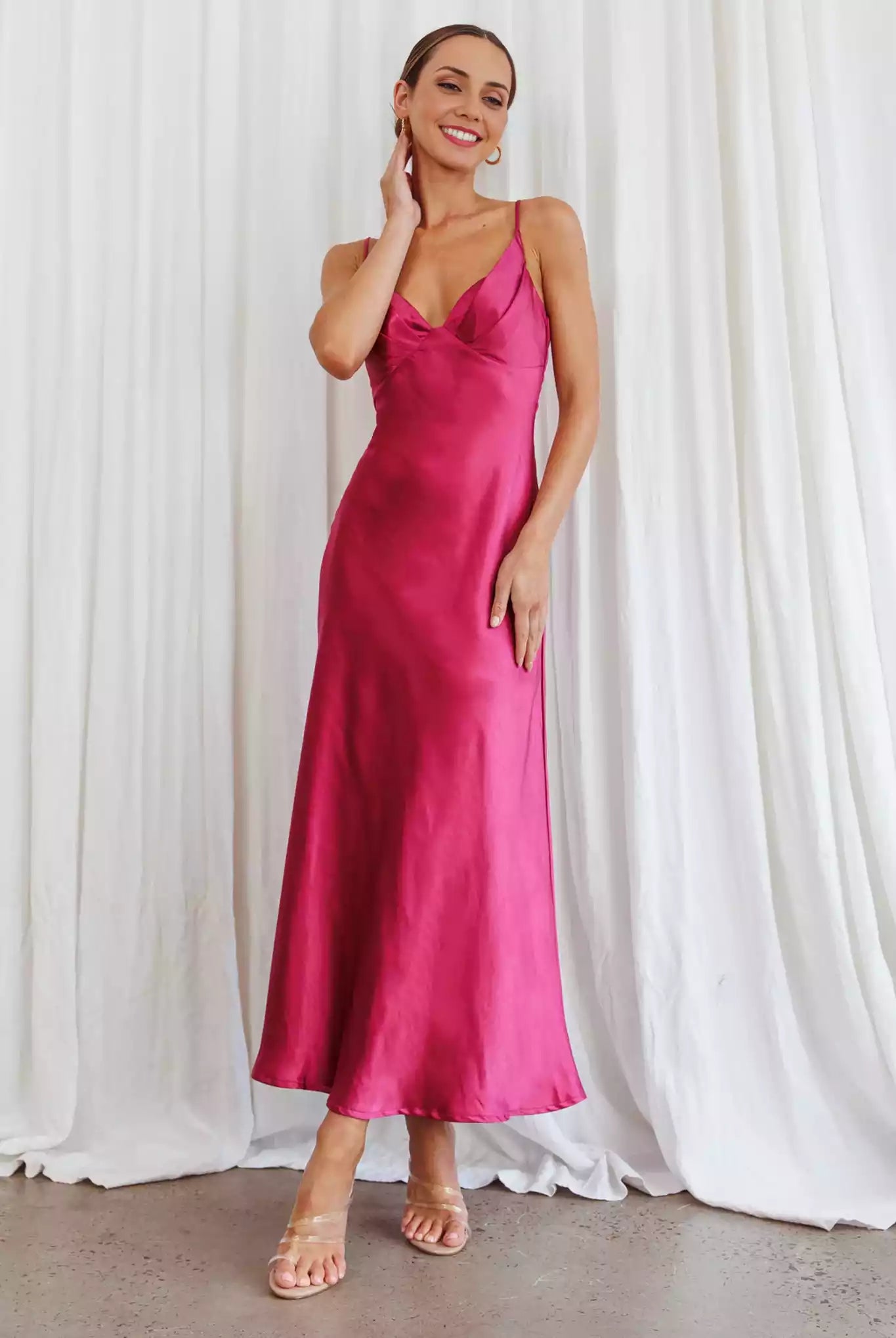 Gorgeous mid length heart-shaped neckline with pleated details, adjustable straps, zippered back, Bridesmaid Dresses