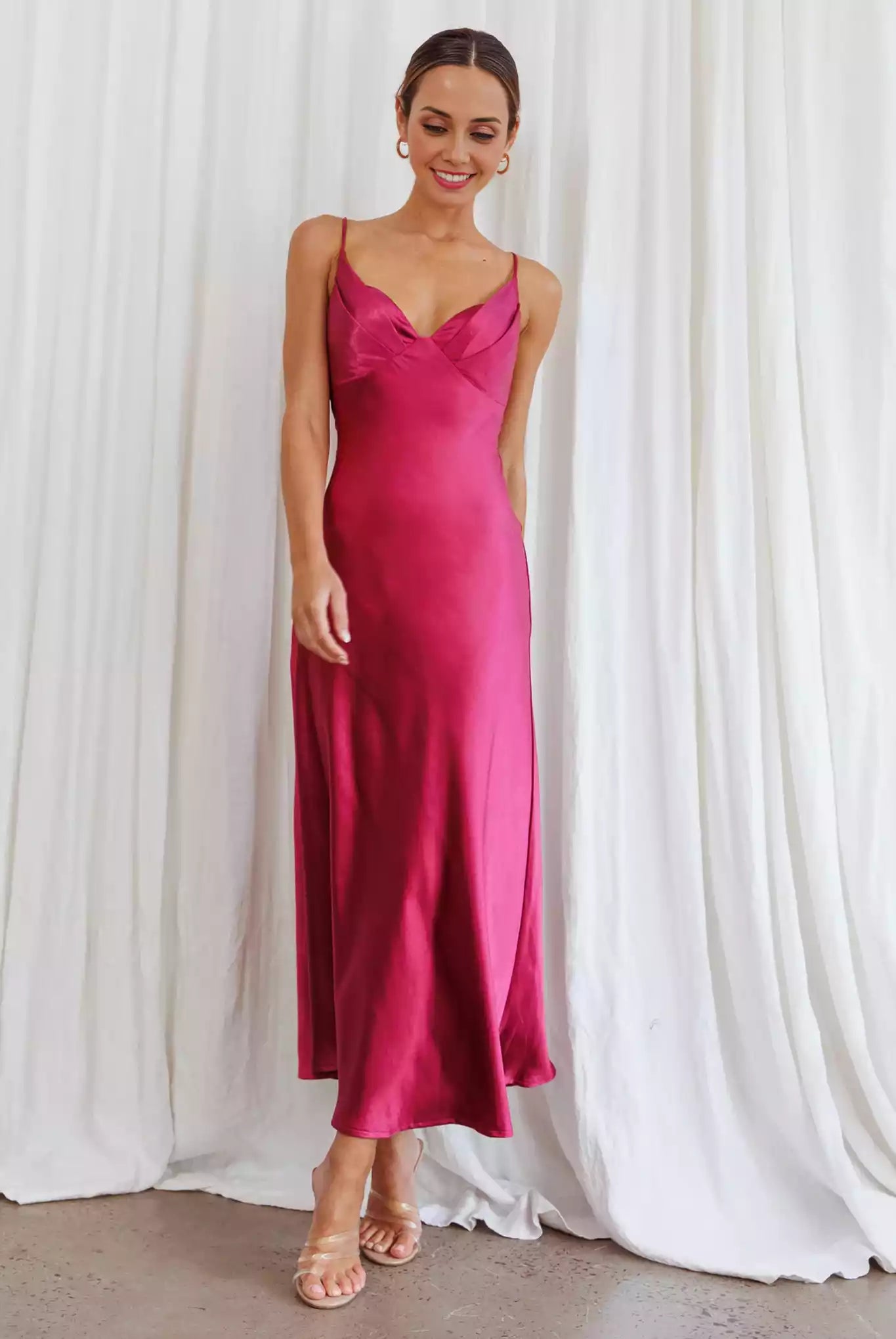 Gorgeous mid length heart-shaped neckline with pleated details, adjustable straps, zippered back, Bridesmaid Dresses