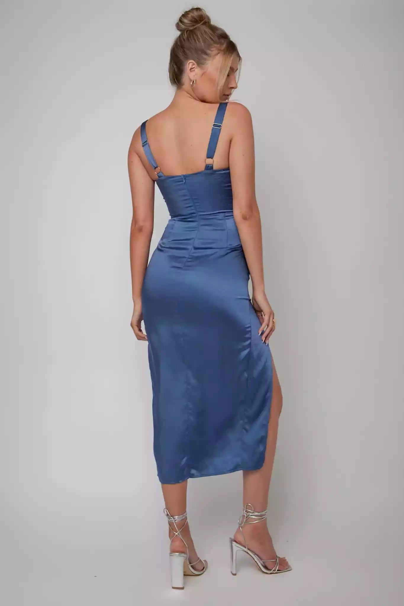 Gorgeous mid length lined square neckline with adjustable shoulder straps, front slit and back with zipper Bridesmaid Dresses
