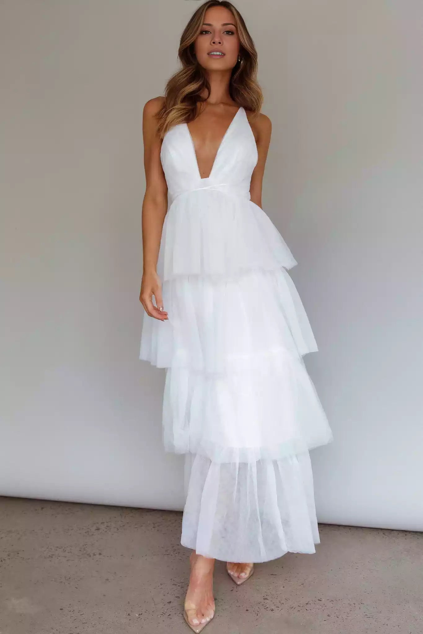 Gorgeous mid length lining, low cut neckline, layered ruffle edge tight corset, back cross, back with zipper Prom Dresses