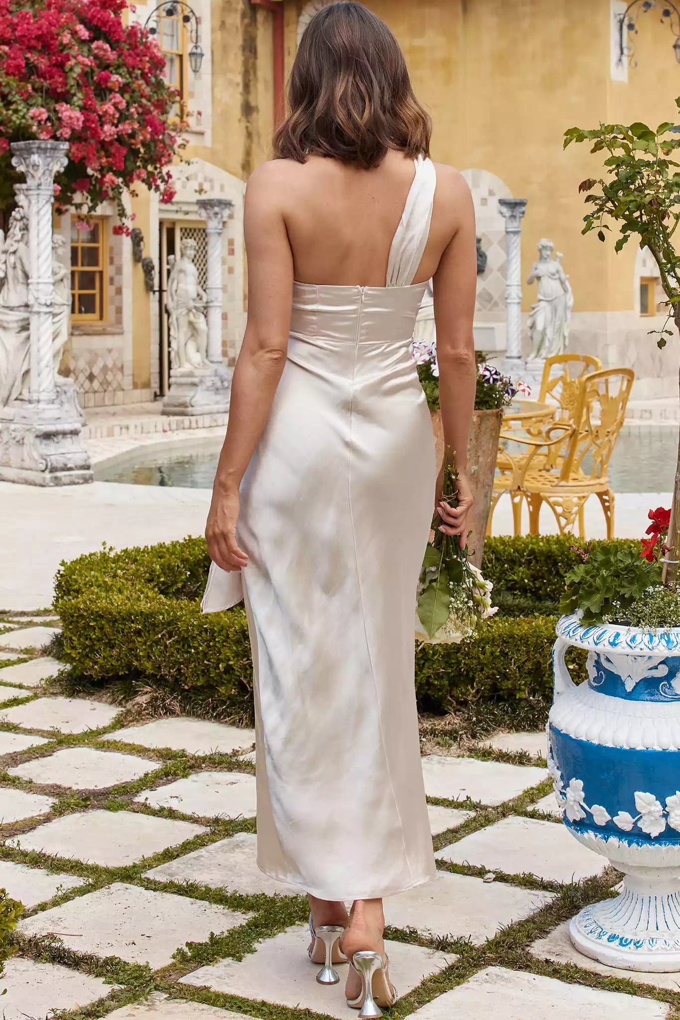 Gorgeous mid length lining with side straps, single shoulder style with zipper at the back, Bridesmaid Dresses