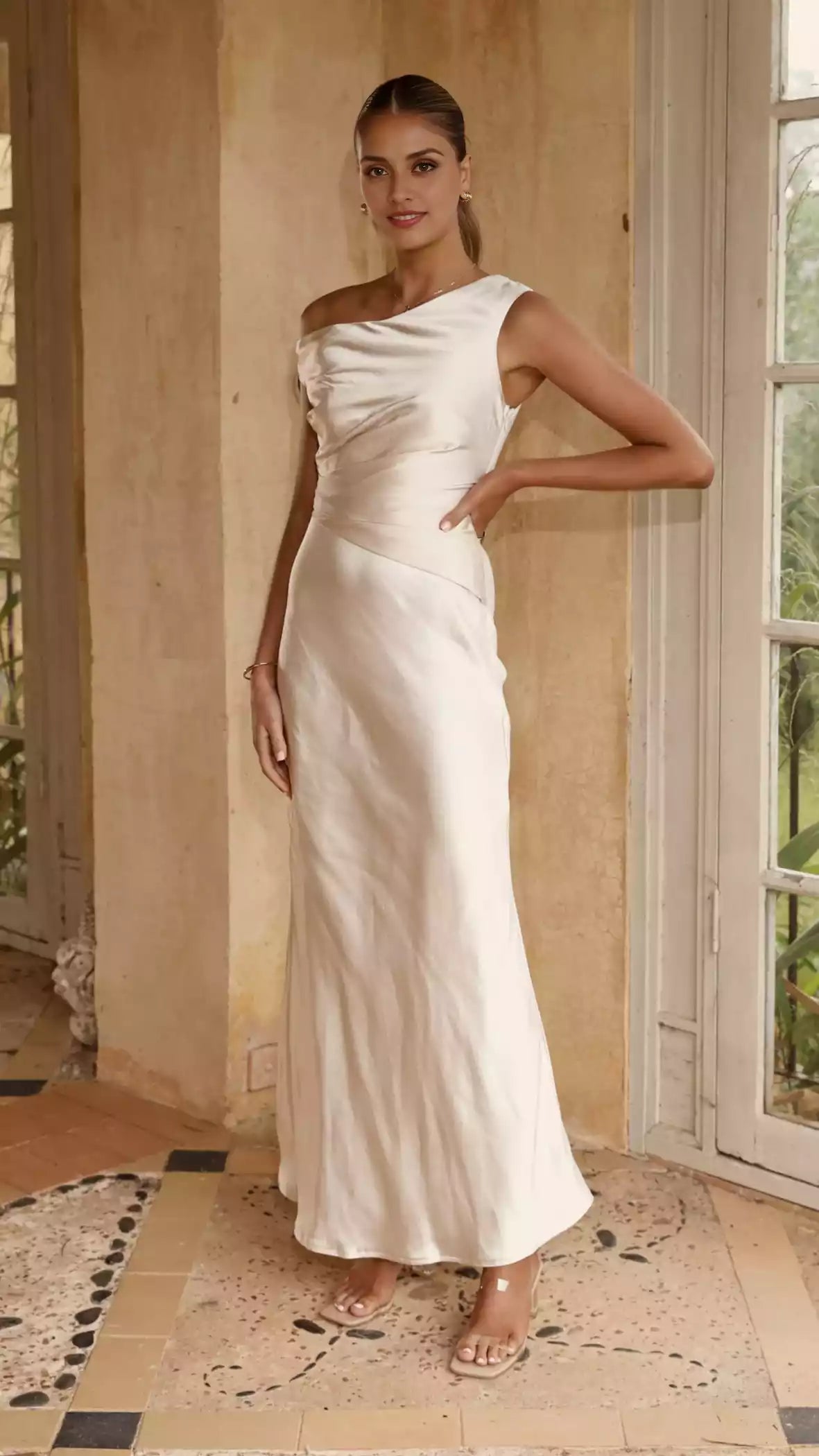 Gorgeous off shoulder invisible side zipper with side details lined sleeveless Prom Dresses