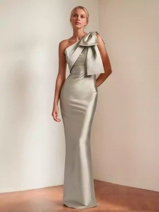 Gorgeous one shoulder and floor length slim fit/straight bow Mother of the Bride Dresses
