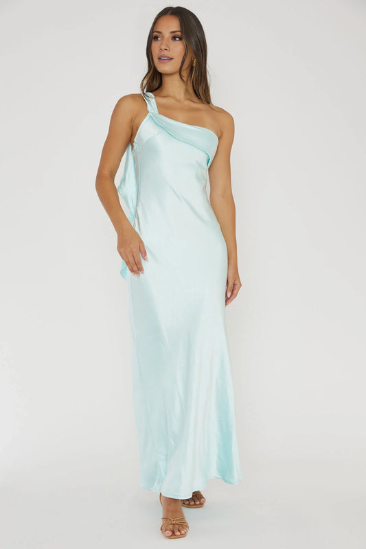 Gorgeous one shoulder soft satin adjustable single shoulder strap ruffle detailing bridesmaid dress