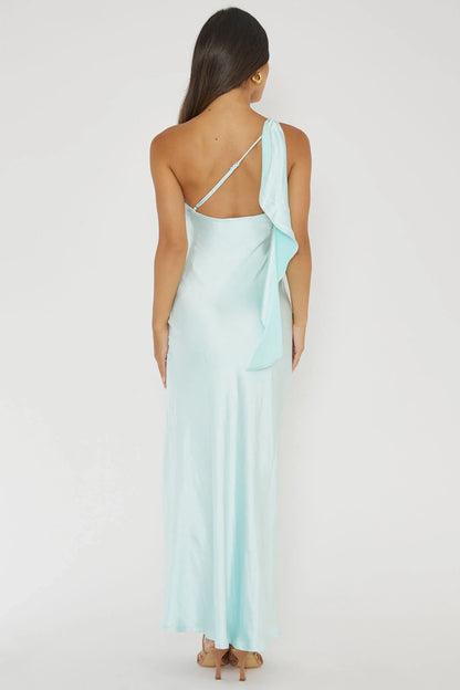 Gorgeous one shoulder soft satin adjustable single shoulder strap ruffle detailing bridesmaid dress