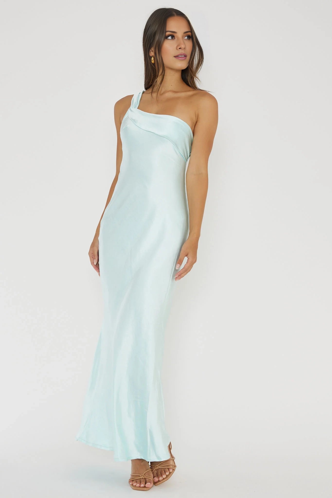 Gorgeous one shoulder soft satin adjustable single shoulder strap ruffle detailing bridesmaid dress