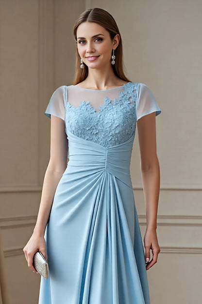 Gorgeous pleated A-line asymmetrical decal waist slimming bridal mother dress