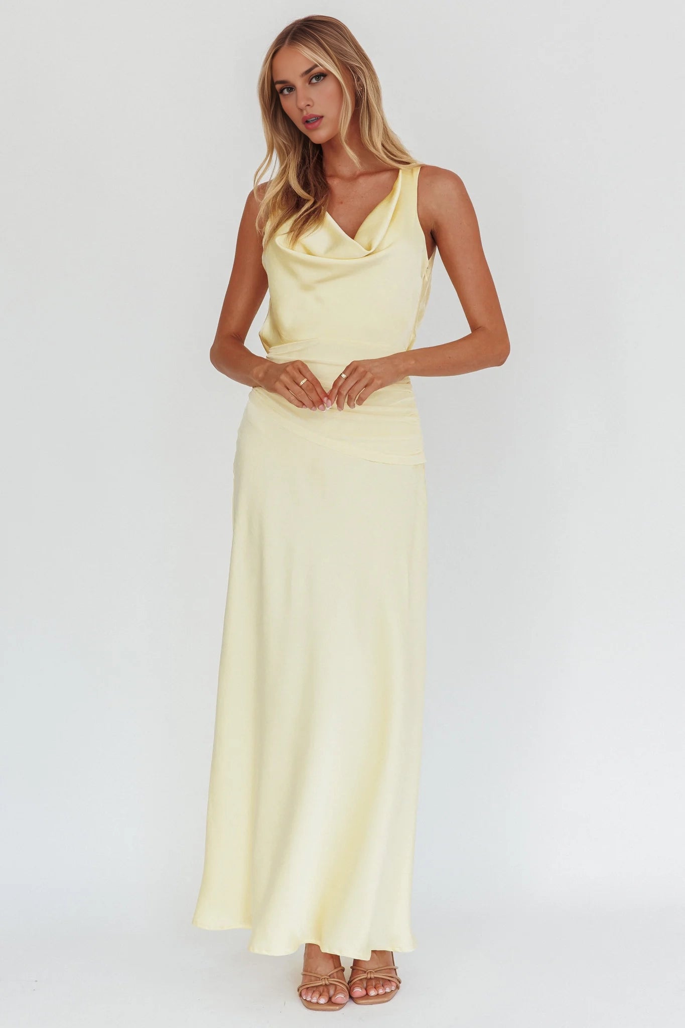 Gorgeous satin backless scarf collar backless lace up mesh details bridesmaid dress
