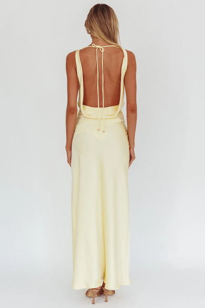 Gorgeous satin backless scarf collar backless lace up mesh details bridesmaid dress