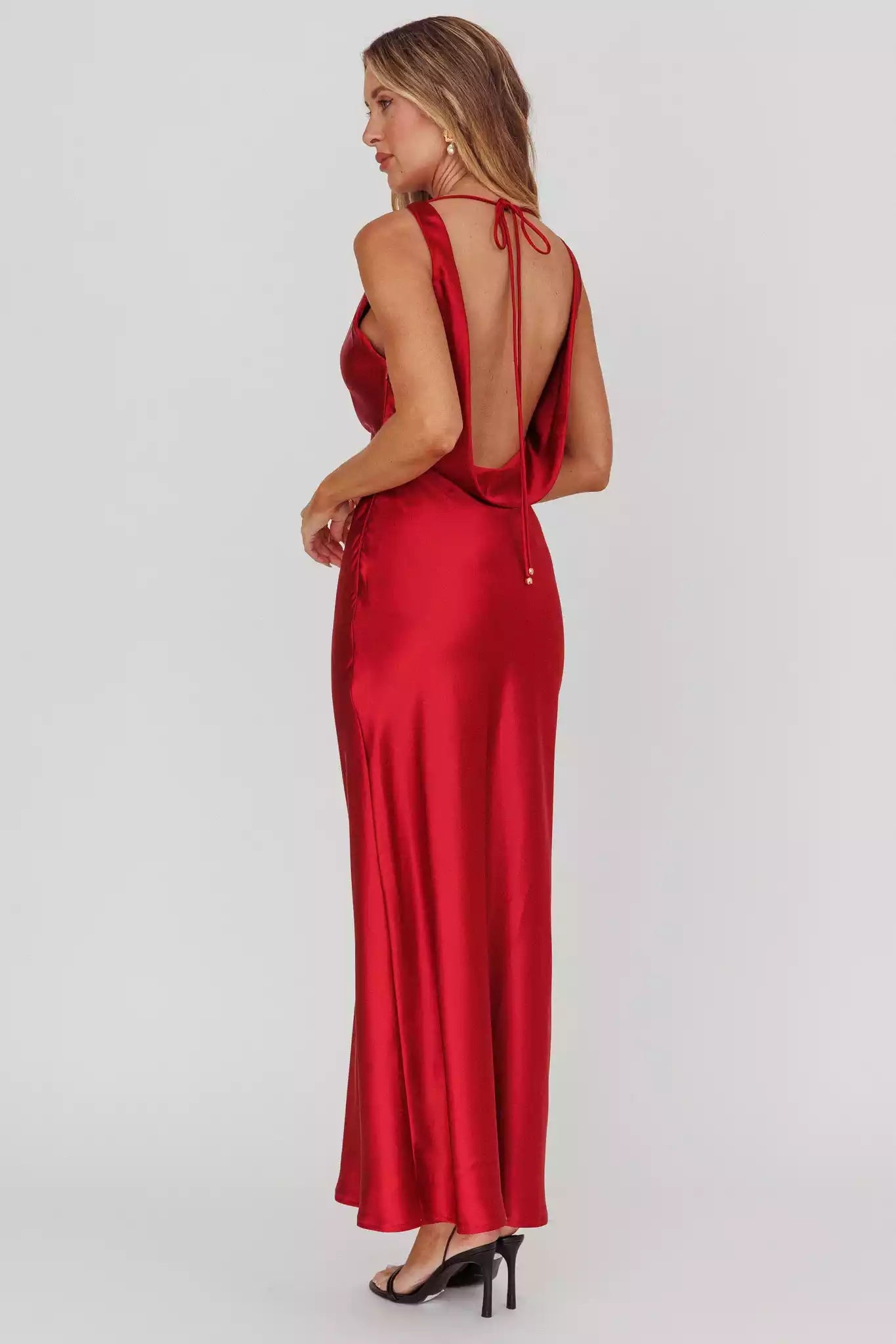 Gorgeous satin extra long backless detachable rose knot invisible side zipper Prom Dresses