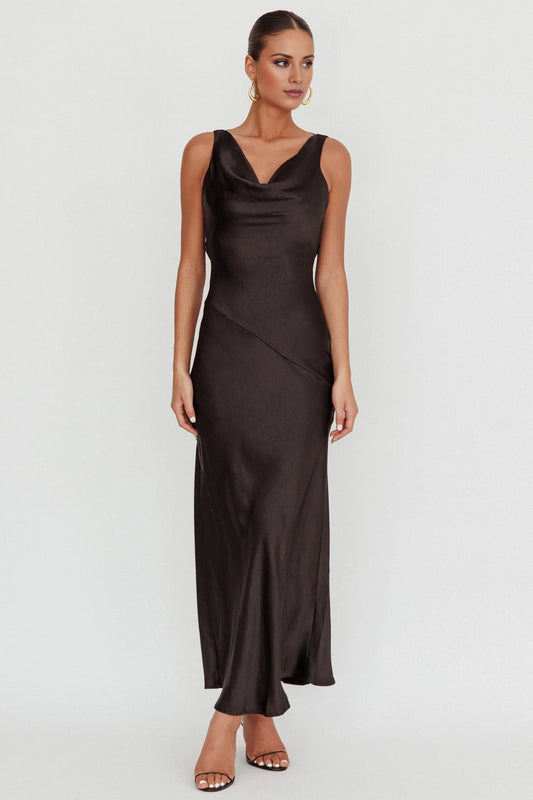Gorgeous satin extra long scarf collar backless lace up bridesmaid dress