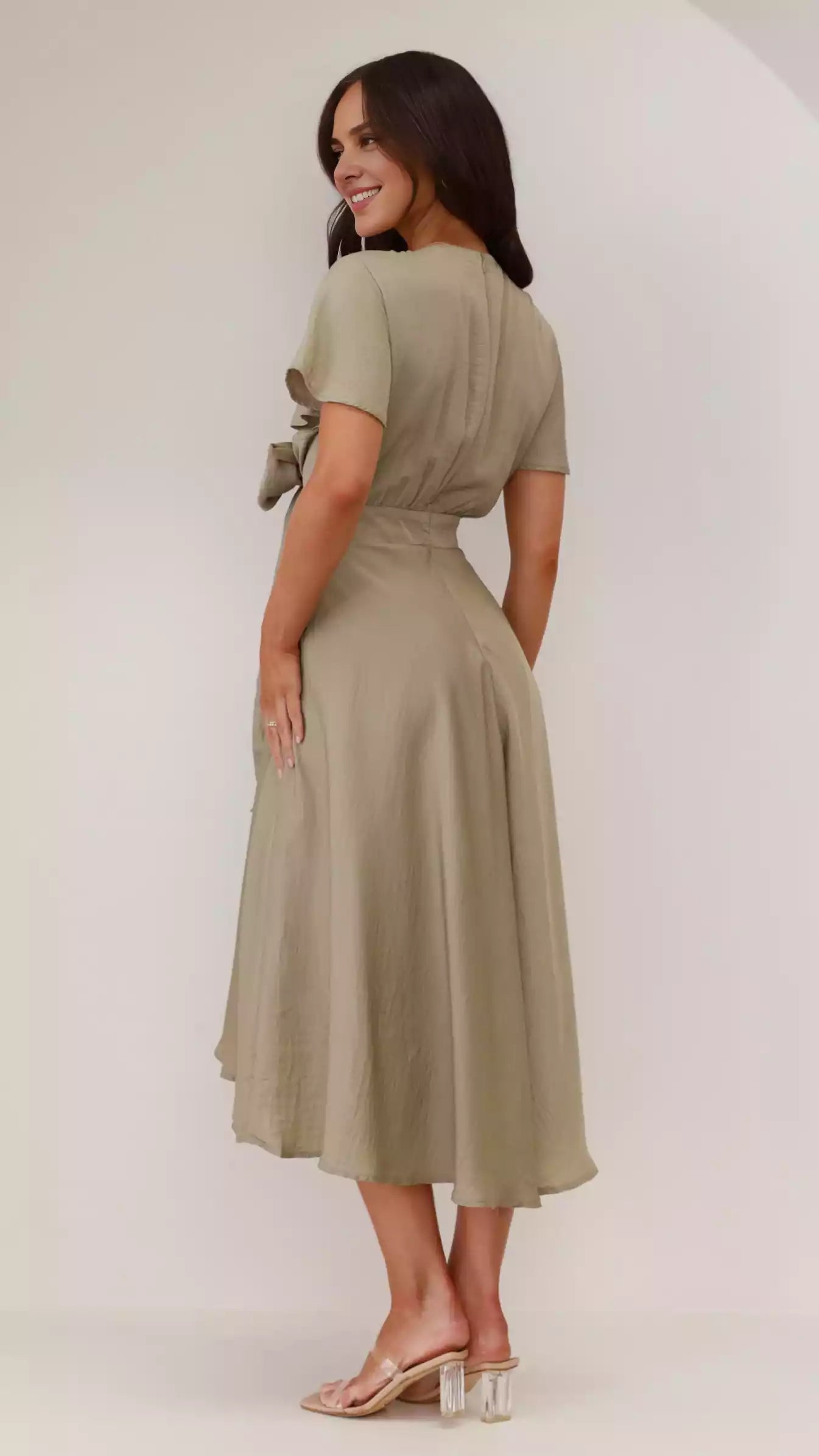 Gorgeous satin flowing skirt, high-low skirt, butterfly sleeves, invisible zipper Prom Dresses