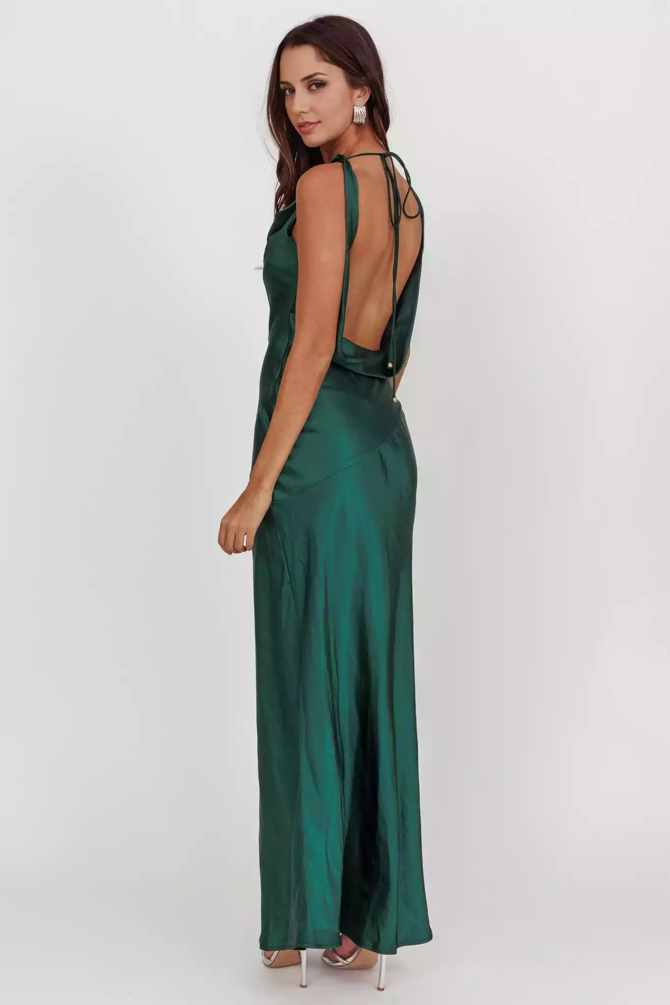 Gorgeous satin long backless scarf collar with hidden side zipper Bridesmaid Dresses